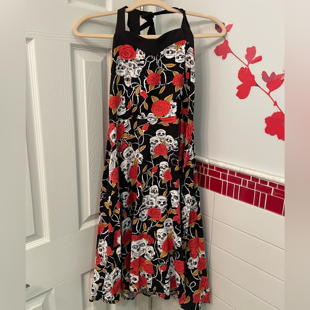 Halloween Costume Dress Retro Whimsygoth Rose Skull Novelty Print Women's L